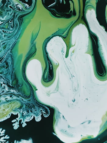 Dynamic abstract painting with green and white fluid patterns, evoking creativity and modern art expression. HD phone wallpaper