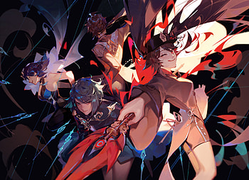 Genshin Impact : Hu Tao, Zhongli, Yelan & Xingqiu in Action, Genshin Impact, Hu Tao, Zhongli (Genshin Impact), Yelan (Genshin Impact), Xingqiu (Genshin Impact) HD wallpaper