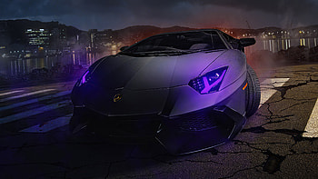 Urban Lambo, purple headlight, luxury sportcar HD wallpaper