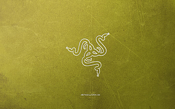Razer logo, olive background, white chalk logo, Razer emblem, retro olive background, Razer, creative art, retro style HD wallpaper