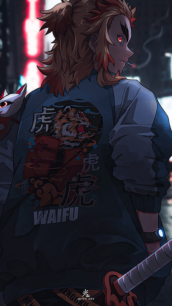 RENGOKU 京十郎, sword, art, kimetsunoyaiba, city, katana, demonslayer, kimetsu, kyojuro, anime HD phone wallpaper