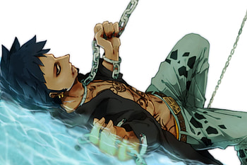 Trafalgar Law, Anime, One Piece, Belt, Black Hair, Chain, Earrings, Grey Hair, Lying Down, Water HD wallpaper