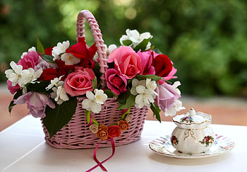 Flowers, Roses, Registration, Typography, Table, Basket, Composition, Service HD wallpaper