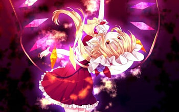 Touhou, Scarlet, Orange Eyes, Amazing, Magical, Manga, Beautiful, Gorgeous, Sad, Emotional, Hat, Flandre, Anime Girl, Upset, Lovely, Sinister, Awesome, Anime, Pretty, Serious, Dark, Blonde Hair, Sexy, Magic, Wings, Creepy, Blond Hair HD wallpaper