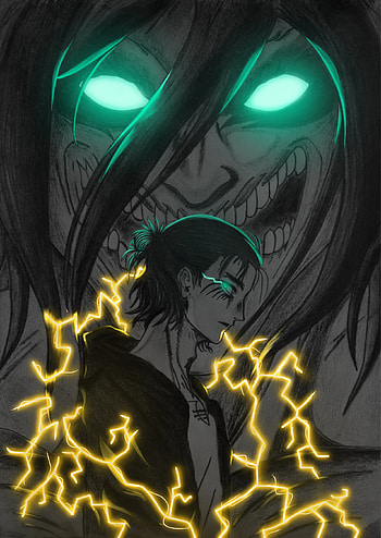 Eren Jaeger aot, art, green, glow HD phone wallpaper