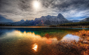 Nature, Water, Mountains, Lake, Transparent, Smooth, Surface, Color, Colors, Shrubs, Paints HD wallpaper