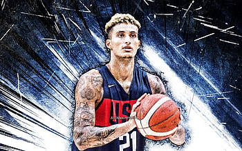 Kyle Kuzma, grunge art, USA Basketball Mens National Team, Kyle Alexander Kuzma, blue abstract rays, basketball, US mens national basketball team, Kyle Kuzma HD wallpaper