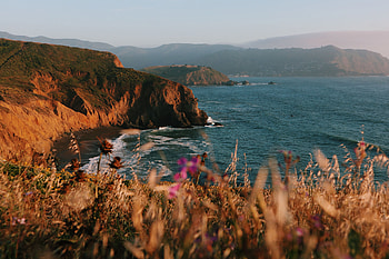 Nature, Grass, Mountains, Sea, Shore, Bank, Fog, Cliff HD wallpaper