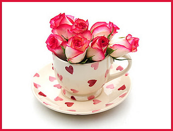 Sweethearts, pink, white, roses, hearts, cup, saucer HD wallpaper