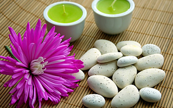 For gentle relaxation, pink, white, lifestyle, mat, candles, Flower, stones HD wallpaper