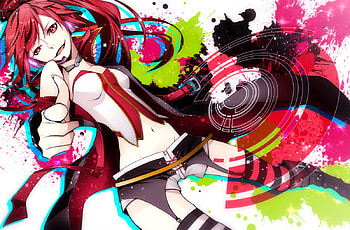 Arikoshi, waves, black, digital, riot, red, vector, girl, vocaloid HD wallpaper