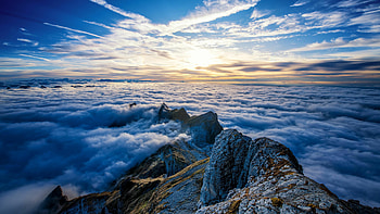 Spectacular mountain view, Peaceful cloud formations, Serene landscape, Natural beauty HD wallpaper