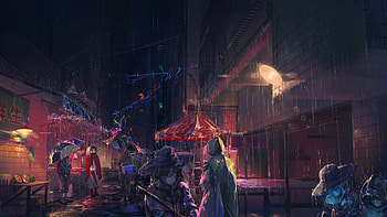 Rain, anime girl, umbrella, art, original HD wallpaper