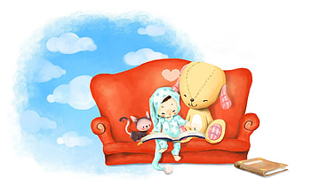 Sky, Books, Miscellanea, Miscellaneous, Toy, Relaxation, Rest, Sofa, Hare HD wallpaper