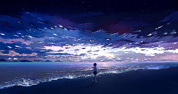 Watching The Waves, anime-girl, anime, artist, artwork, digital-art, waves HD wallpaper