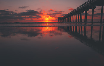 Nature, Sunset, Sky, Sea, Pier HD wallpaper