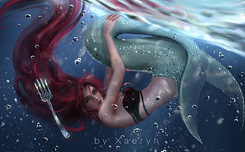Ariel, mermaid, fantasy, redhead, water, xaeryh, siren, vara, summer, underwater HD wallpaper