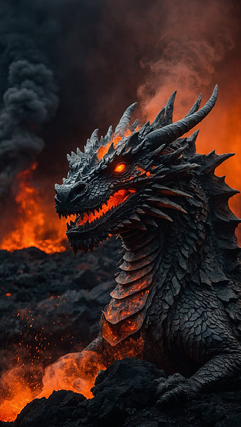 Majestic Volcanic Dragon with Glowing Lava Scales, Fantasy, Monster HD phone wallpaper