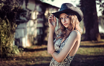 Beauty, cowgirl, girl, woman, hat, model HD wallpaper
