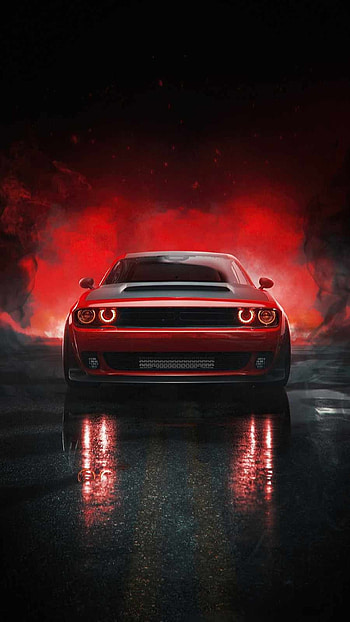 Dodge Challenger, red, automotive_design, usa, motor_vehicle, american, front HD phone wallpaper