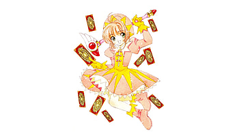 Minimal, happy Sakura Kinomoto, anime girl HD wallpaper