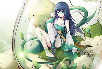 Cute, blue eyes, anime girl, green dress, original HD wallpaper