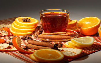 Oranges, Food, Cinnamon, Cup, Tea HD wallpaper
