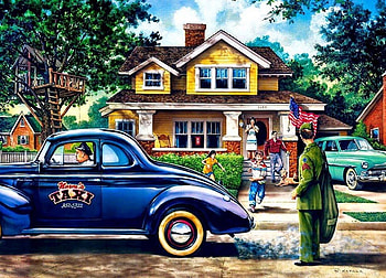 home coming, retro, house, vintage, cars HD wallpaper