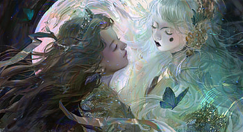 Tell me the future, dark, blue, alayne, frumusete, art, gorgeous, girl, superb, fairy, butterfly, fantasy, light, couple, luminos HD wallpaper