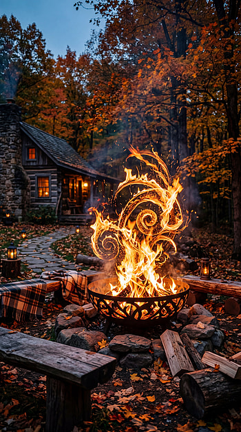 Rustic Ember, Cabin Fireside, Autumn Hearth, Cozy Flame Night, Golden Woodfall, Campfire HD phone wallpaper