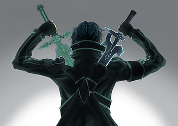 Kazuto Kirito Kirigaya, kirigaya, kirito, sword, art, kazuto, online, anime, from, weapon, behind, manga HD wallpaper