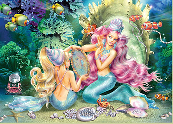 Mernaids, mermaid, pink, art, underwater, girl, water, siren, blue, zorina baldescu, fantasy HD wallpaper
