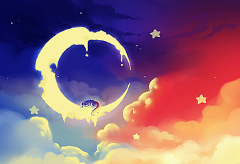 'Colorful Stars in the Sky', colorful, blue dreams, colors, stars, digital art, moon, bright, drawings, dragon, attractions in dreams, paintings, fantasy dragon, fantasy, pretty, crescent, cool, clouds, softness beauty, sky, lovely HD wallpaper