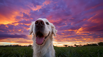 Goofy Golden Sunset - Quad | Sunset Smile: Funny Golden Retriever, Animal, Dog, Golden Retriever HD wallpaper