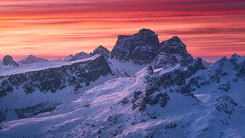 Winter sunrise in the Dolomites, alps, sunset, snow, colors, Italy, sky HD wallpaper