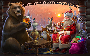 :), craciun, christmas, man, red, edward halmurzaev, santa, animal, dear, bunny, bear HD wallpaper