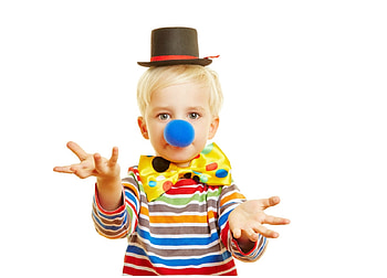Little clown, blue, colorful, clown, cute, copil, hand, nose, boy, child, hat HD wallpaper