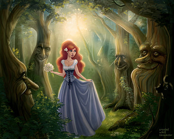 Lost in Fairyland !, fairy, smiling trees, woods, fantasy, girl HD wallpaper