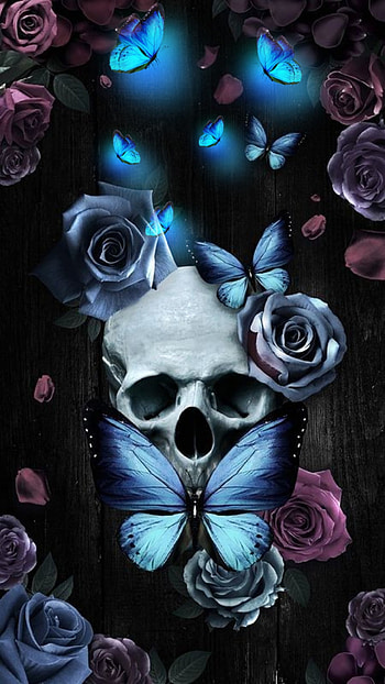 Skull, pink, petal, butterfly HD phone wallpaper