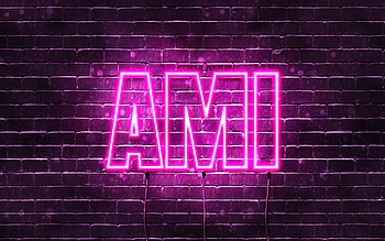 Happy Birtay Ami, , pink neon lights, Ami name, creative, Ami Happy Birtay, Ami Birtay, popular japanese female names, with Ami name, Ami HD wallpaper