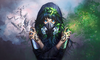 Mask Girl With Bottle Spray, artist, artwork, digital-art, deviantart HD wallpaper