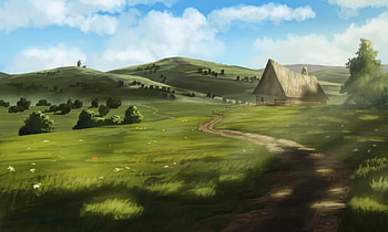 Nature, Art, House, Path, Hills HD wallpaper