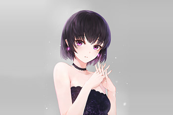 Beautiful, anime girl, bare shoulder, violet eyes HD wallpaper