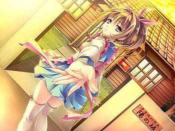 Ekai De Ichiban, give me, cute, ribbon bow, take me, dress, walk, female, come, sexy, thighhigh, house, hot, anime girl, cool, brown hair, blush, home HD wallpaper