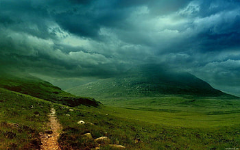 Nature, Grass, Sky, Clouds, Mountain, Vertex, Top, Path, Overcast, Mainly Cloudy, Trail HD wallpaper