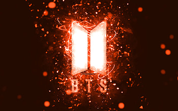 BTS orange logo, , orange neon lights, creative, orange abstract background, Bangtan Boys, BTS logo, music stars, BTS, Bangtan Boys logo HD wallpaper