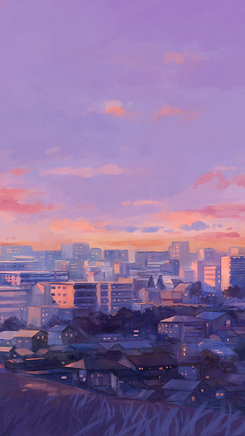 Lavender Dusk — Anime City , Anime, Original HD phone wallpaper