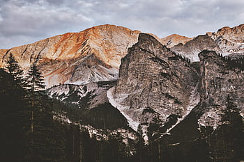 Stunning sunrise view of rugged rocky mountains with forest foreground, perfect for nature enthusiasts. HD wallpaper
