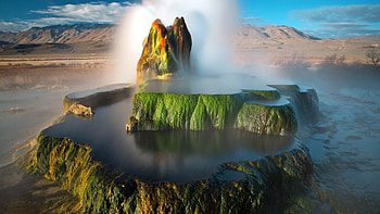 Nature landscape, Mountains clouds, Nevada USA, Geysers water HD wallpaper