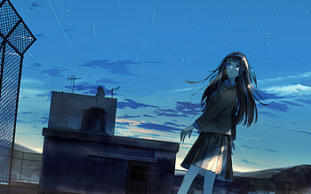 Anime Original Girl Rooftop Evening Time , anime-girl, anime, artist, artwork, digital-art HD wallpaper